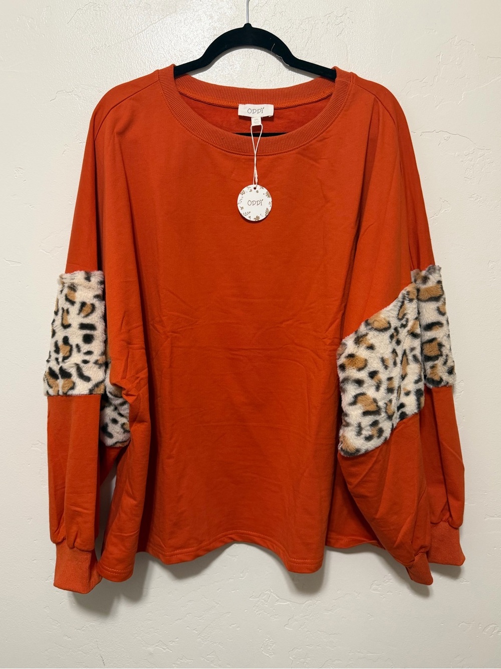 Oddi Orange Top with Leopard Accent Sleeves 3X